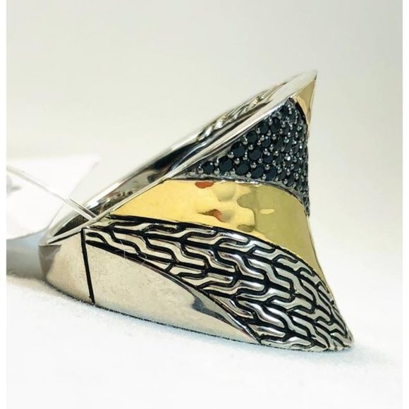 JOHN HARDY Hammered 18k Gold , Black Saphire and Spinel Saddle Ring - Picture 9 of 10